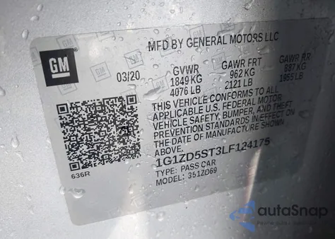 2020 Chevrolet Malibu Fwd Lt из США, поврежденный, VIN 1G1ZD5ST3LF124175